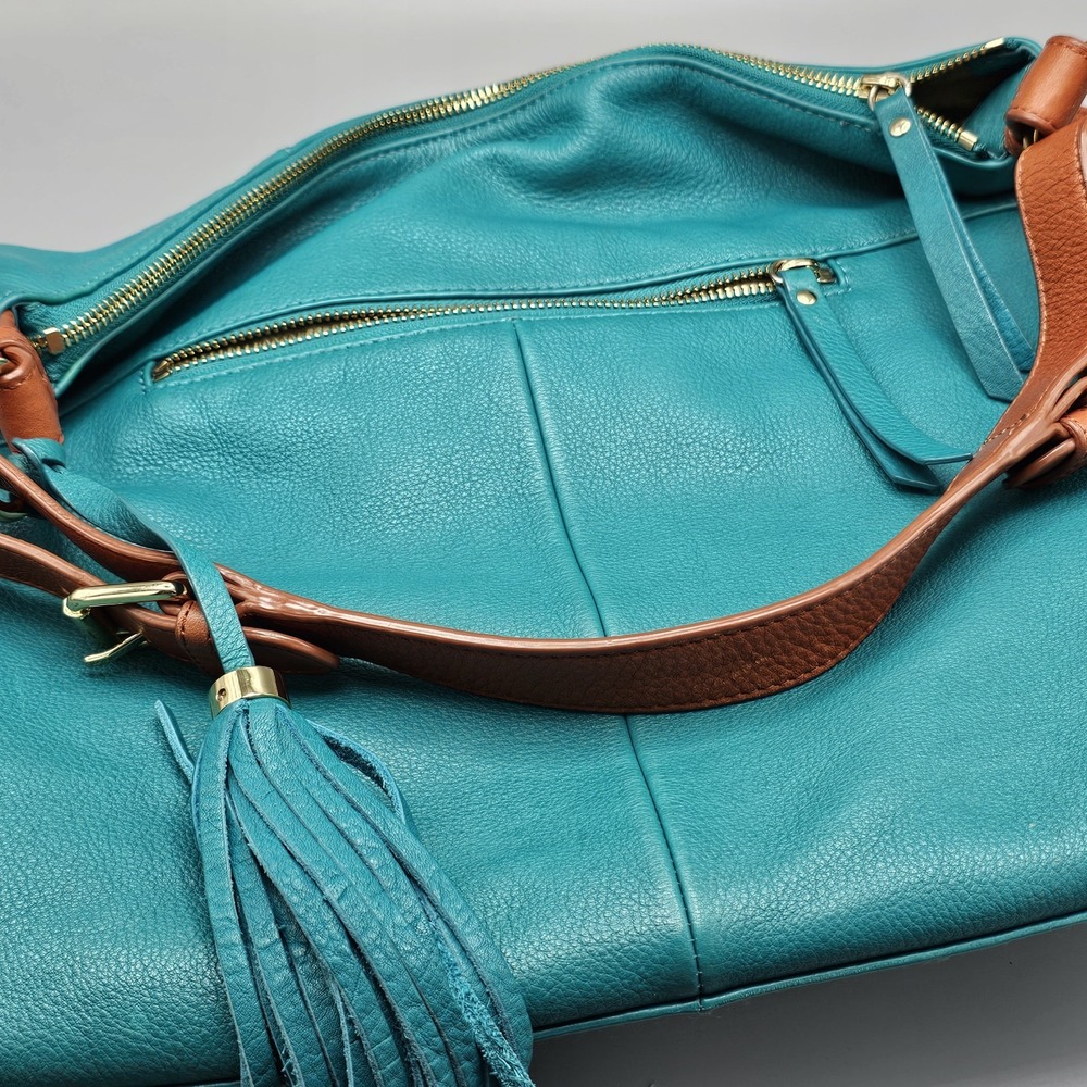 Isaac Mazrahi Bridgehampton Teal Leather Hobo Bag - Picture 5 of 12